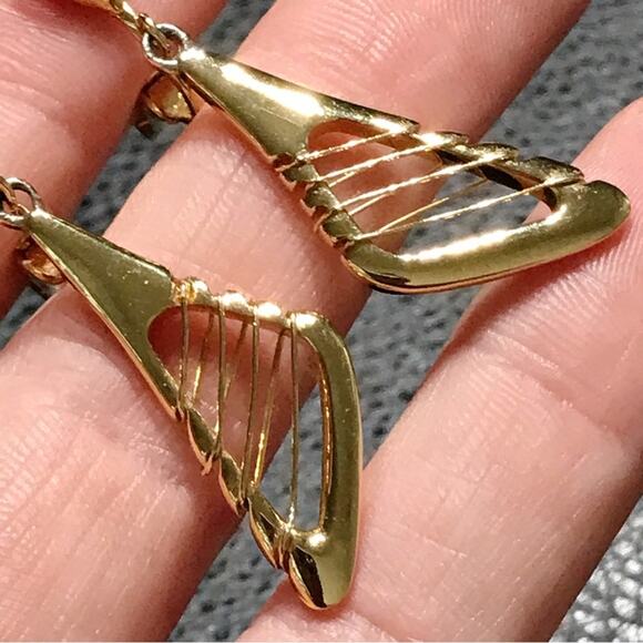 Crown Trifari Modernist Abstract Space Age Atomic Clip On Earrings Wrap Wire MCM - Picture 6 of 15